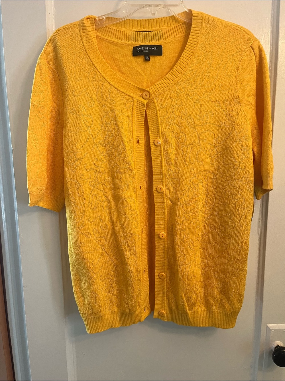 Jones New York Yellow Short-Sleeve Button Cardigan Sweater twin set